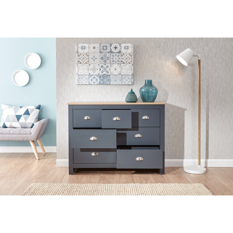 Gia 111.5cm W 7 - Drawer Chest of Drawers, Slate Blue/Oak