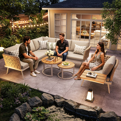 6-seater L-shaped Corner Garden Lounge Set With 2 Coffee Tables