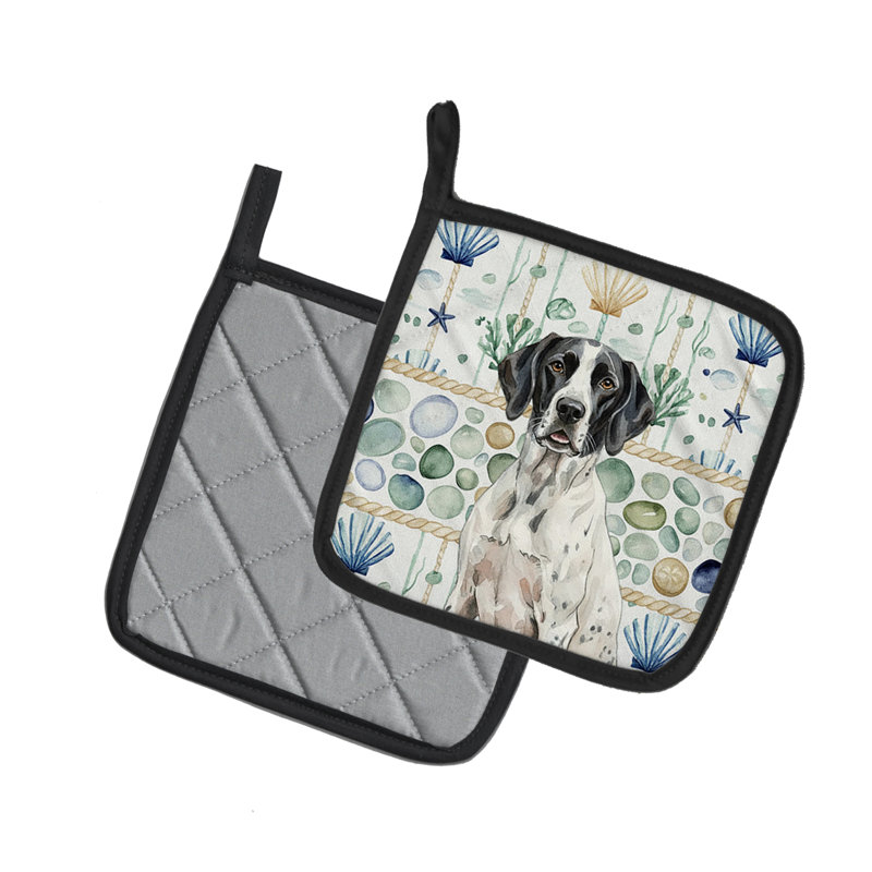 Black and White Pointer Coastal Sea Glass Pair of Pot Holders