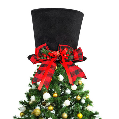 Christmas Tree Topper Top Hat with Snowflake Bow, Xmas Tree Top Hat Decor for Holiday Home Ornament