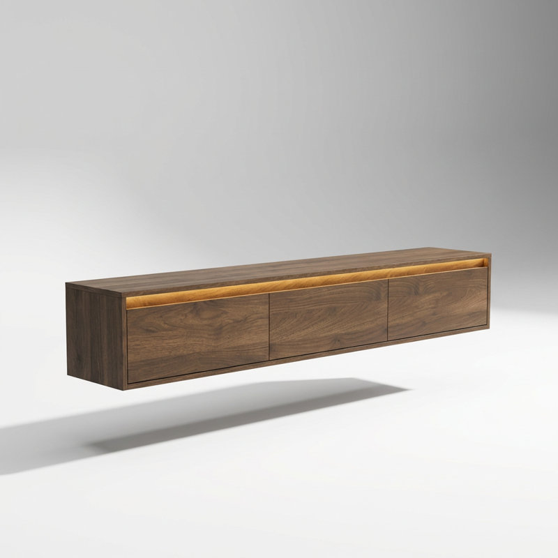 Modern Floating TV Stand with Integrated LED Lighting and Power Outlet, High-Gloss Wall-Mounted Media Console for Living Room Entertainment Storage