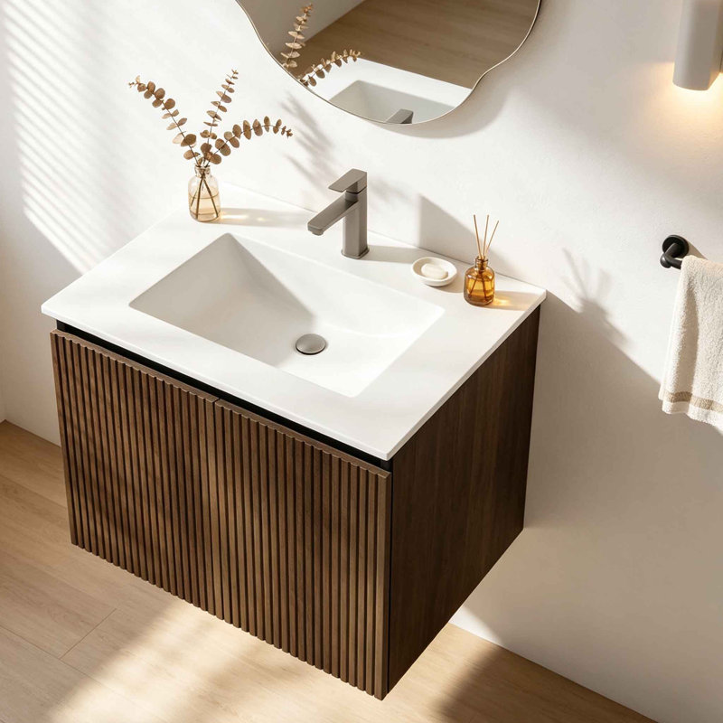 Ensemble de meuble-lavabo mural 24 po avec lavabo, meuble-lavabo flottant 24 po avec lavabo en céramique, porte-serviettes mural