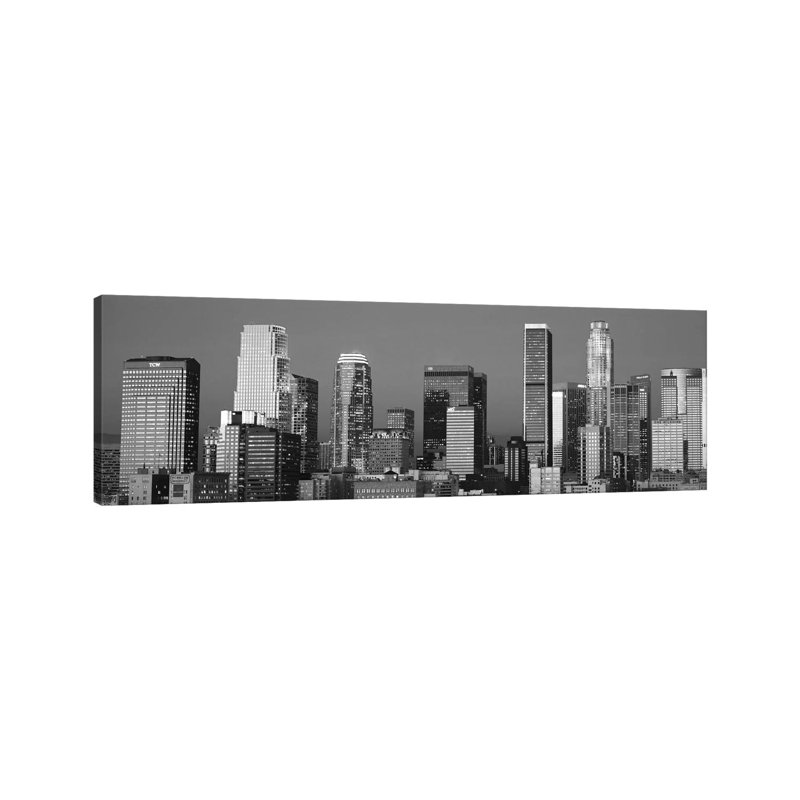Los Angeles Skyline Cityscape - Wrapped Canvas Panoramic Print, 30.48 cm H x 91.44 cm W x 1.91 cm D