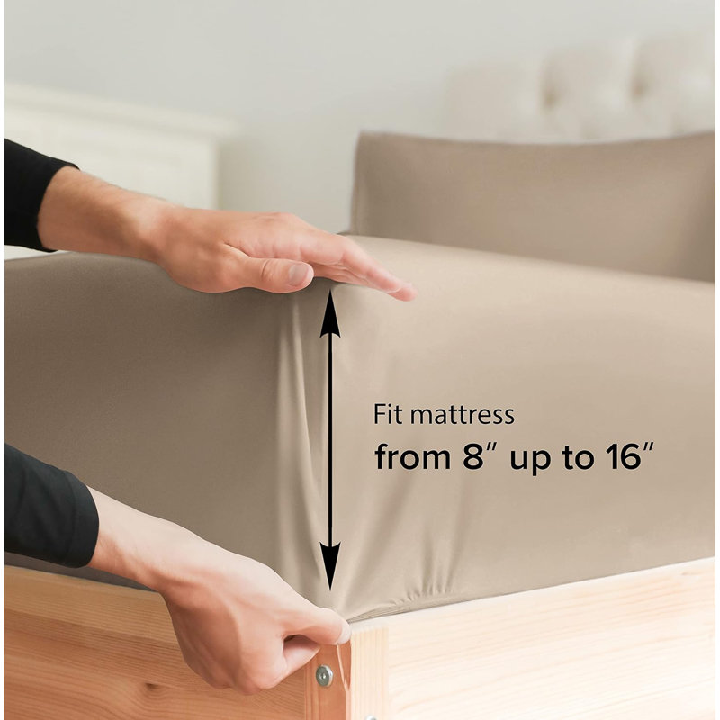 Fitted Sheet Only, Soft Cooling Bed Sheet, Breathable Hotel Luxury Bedding, Deep Pocket 8–16 Inch Mattress Fit, Beige, Full