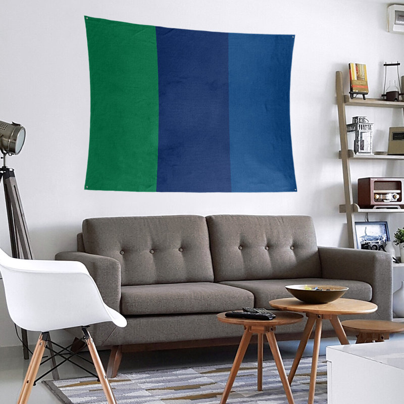 Tapisserie de polyester Vancouver, H 88 po x l 104 po, Vert / bleu / bleu foncé