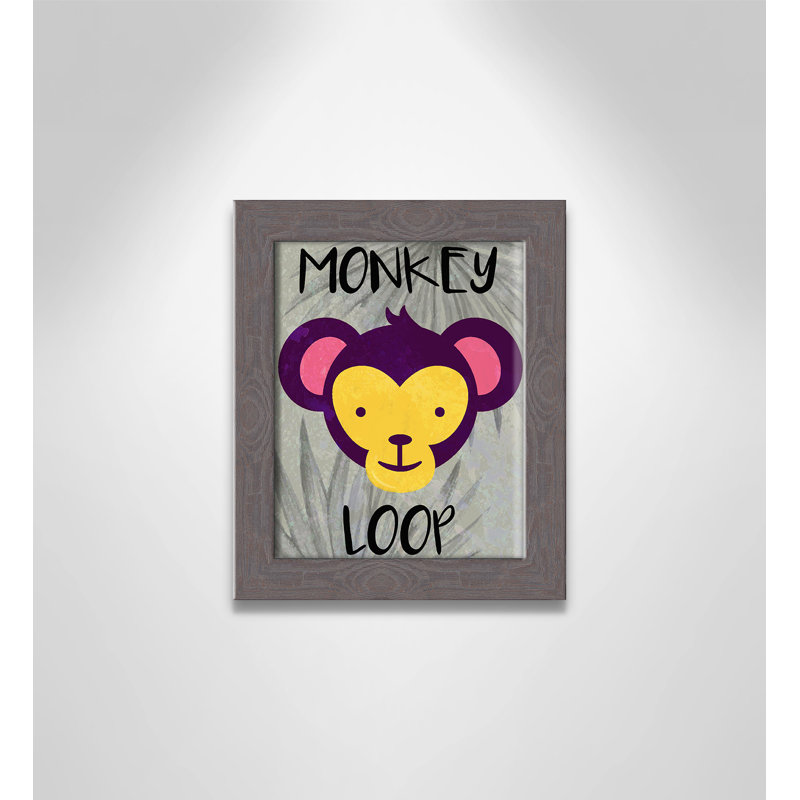 «Monkey Loop», impression sur papier, H 10 po x l 8 po x P 0,6 po, Encadré plat à grain de bois gris