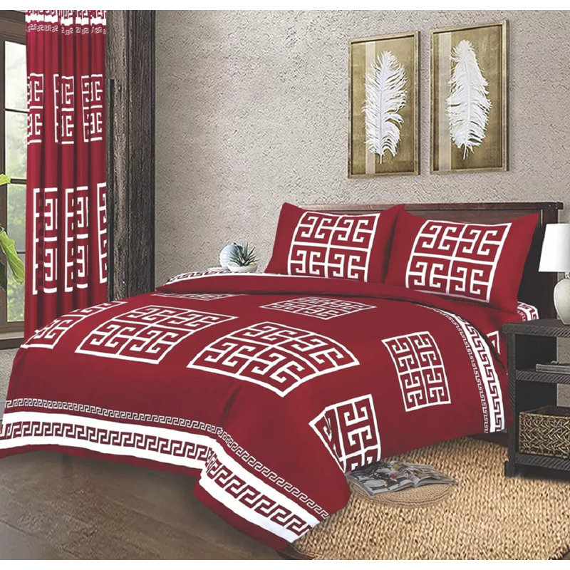 Greek Design Microfiber Bedding Set – Soft, Wrinkle-Resistant & Breathable – Includes Duvet Cover, Fitted Sheet & Pillowcases