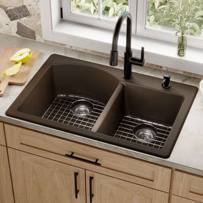 Ensemble d'évier de cuisine à double cuve à montage sur le dessus 60/40 Karran Quartz 33 "X 22"