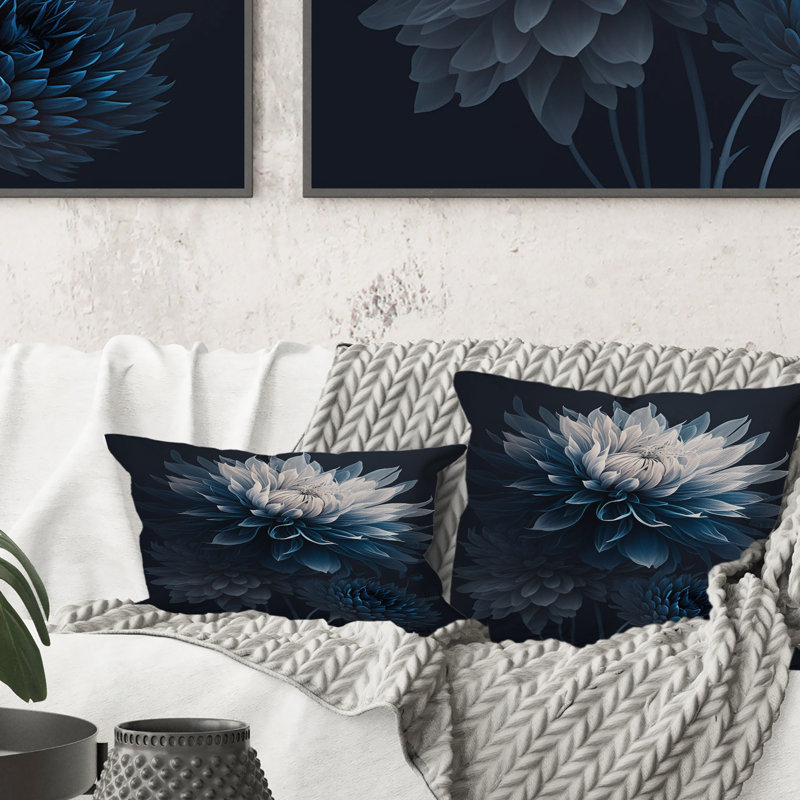 Coussin décoratif à imprimé marguerite bleu et blanc