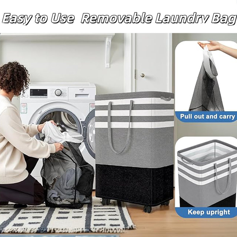 Grand panier à linge pliable de 105 L avec roulettes, panier à linge imperméable, H 26,6 po x l 17,3 po x P 13,8 po