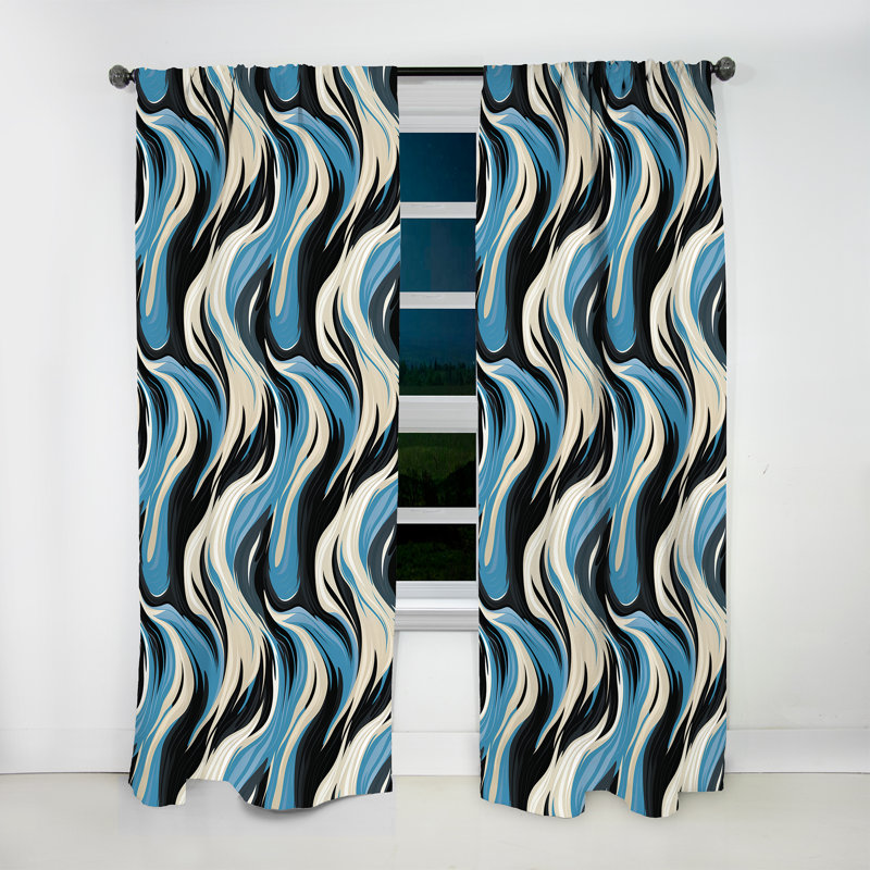 Rideau zébré noir et bleu - Rideau moderne - Velours obscurcissant - 1 panneau, L 52 po x L 108 po