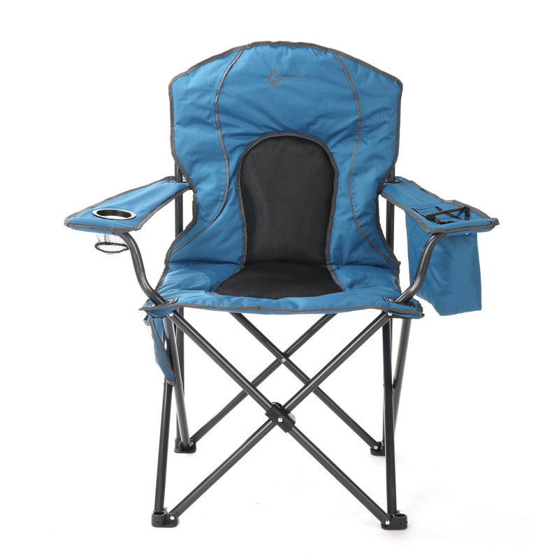 Alloy Steel Portable Folding Camp Chair with Cooler - Blue