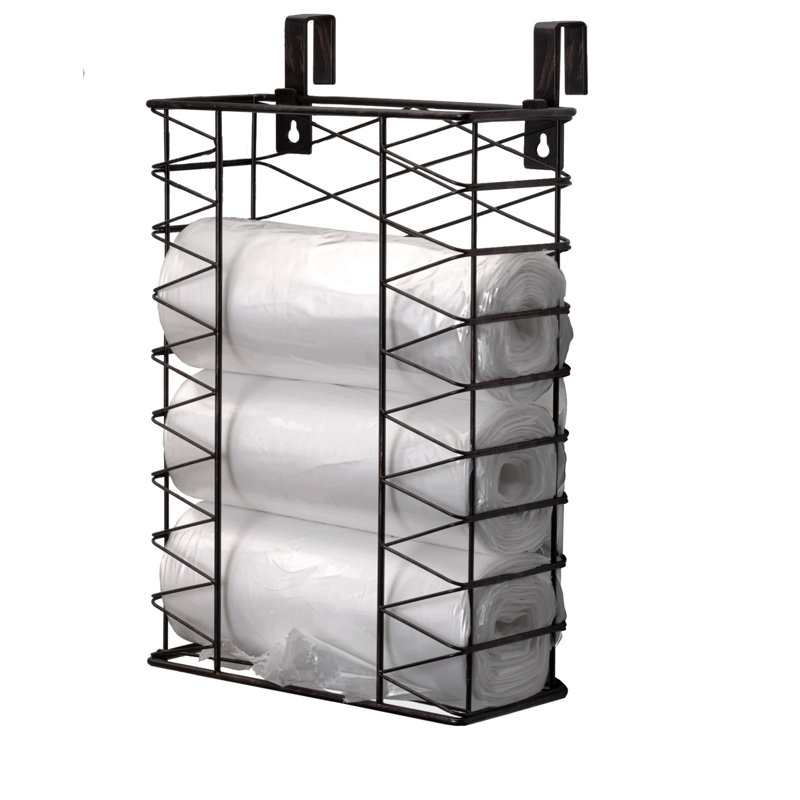 Black Iron Wall-Mounted Garbage Bag Holder with Removable Hooks