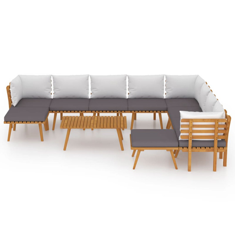 Chaise longue avec coussins 4 pièces Damita, 11 pièces: 3 en coin, 5 au milieu, 2 repose-pieds