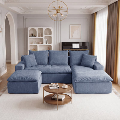 92.51" U-Shaped Modular Sectional Couch, Chenille Compression Sofa with Pocket Spring, Modern Deep Seat Upholstered Couches for Living Room, No Assembly Roll-Pack