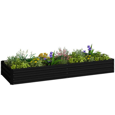 95" X 36" X 12" Galvanized Raised Garden Bed, Open Bottom Metal Planter Box For Flowers, Herbs And Succulents, Black