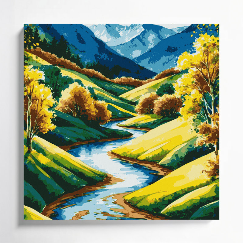 Aquarelle, paysage, 13, art mural sur toile verte, H 8 po x l 8 po
