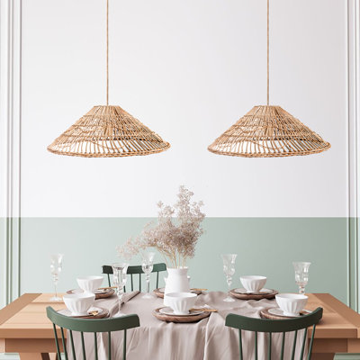 Luminaire en rotin naturel branché ou câblé de 1 à 24 po Drihmi pour la salle à manger, la chambre à coucher, la cuisine et le patio couvert de style bohème et bord de mer