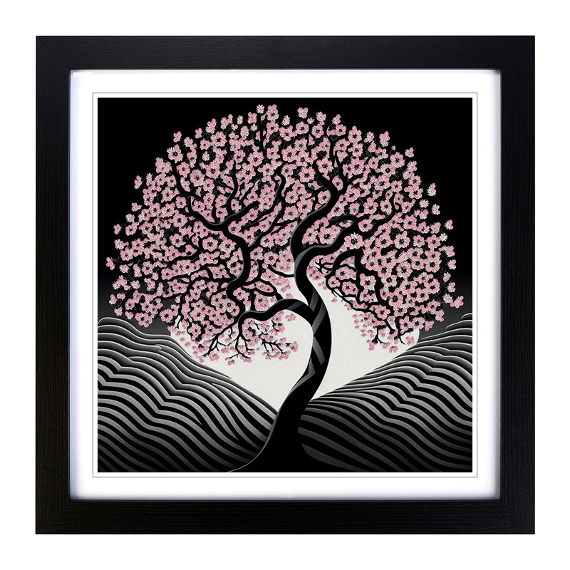 Cherry Blossom Tree Op Art No.1 - Framed Print, Black