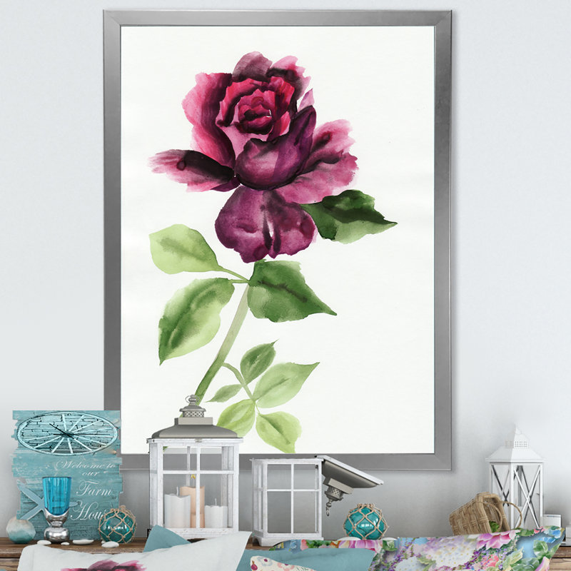 Rose rouge avec bourgeons - Art mural sur toile traditionnel, H 24 po x l 36 po x P 1 po, Toile argentée avec cadre photo