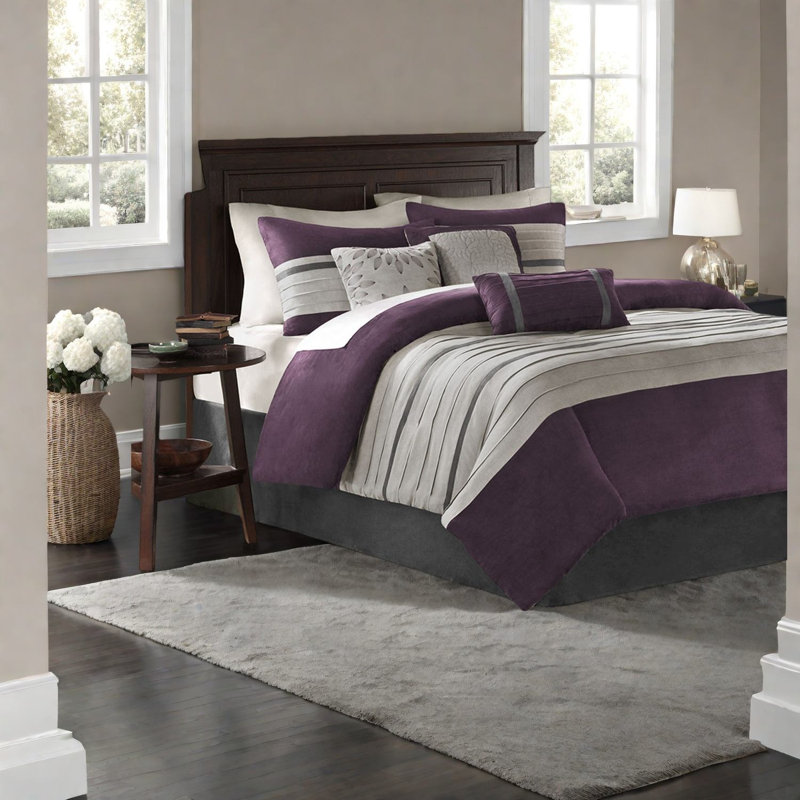 Ensemble de literie luxueuse 7 pièces, polyester confortable, style transitionnel pour la maison