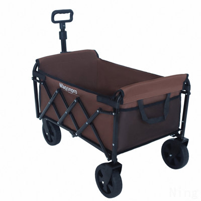 Chariot utilitaire extensible à double couche avec 100% d'espace supplémentaire - Chariot d'épicerie pour le camping, le magasinage, les sports, le jardinage, la pêche, supporte 225 lb, brun
