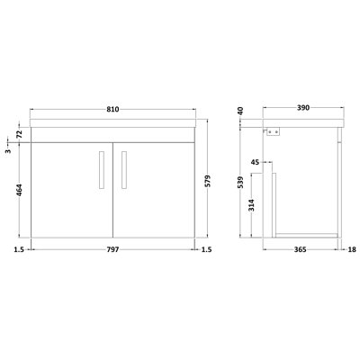 810 mm Single Vanity with Integrated Ceramic Basin