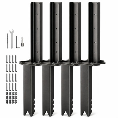 4 Pack Fence Post Repair Kit, Heavy Duty Carbon Steel Fence Post Anchor Ground Spike