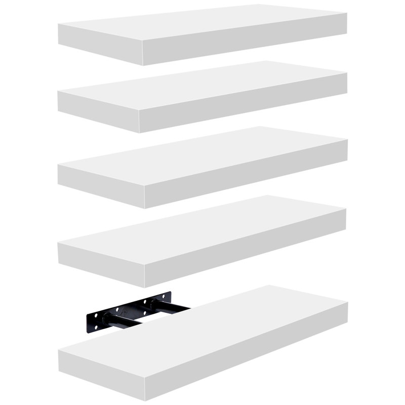 Sorbus Floating Shelves, Wall Mounted for Home Decor, 16.25 in. W x 5.5 in. D MDF Wood Decorative Wall Shelf (Set of 5) - White