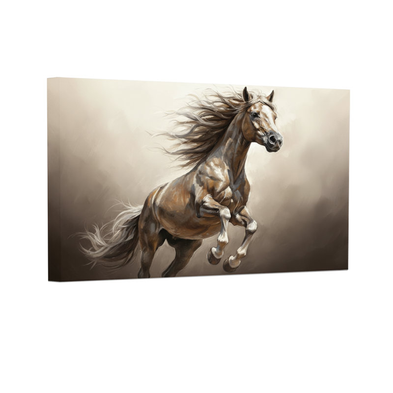 Animaux qui courent à cheval avec une crinière qui coule et une queue, H 12 po x l 18 po