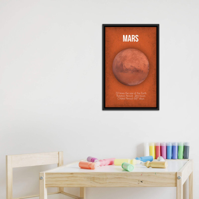 Décoration murale Mars pour enfants, H 26 po x l 18 po x 1,5 po, Toile avec cadre noir patiné