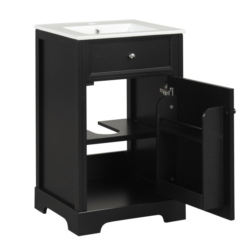 Meuble-lavabo de 20 pouces avec lavabo, porte à fermeture douce, support de rangement et tablette réglable pour une organisation efficace