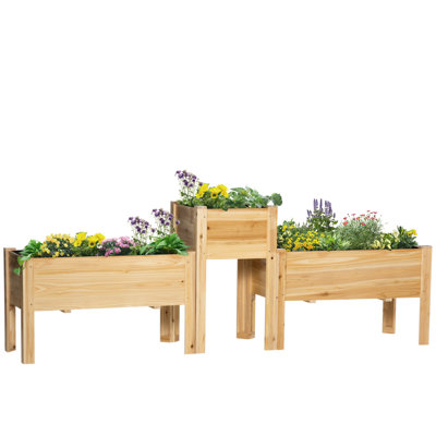 Raised Garden Bed Set Of 3, Wooden Elevated Planter Box With Legs And Bed Liner, For Backyard And Patio To Grow Vegetables, Herbs, And Flowers, Natural