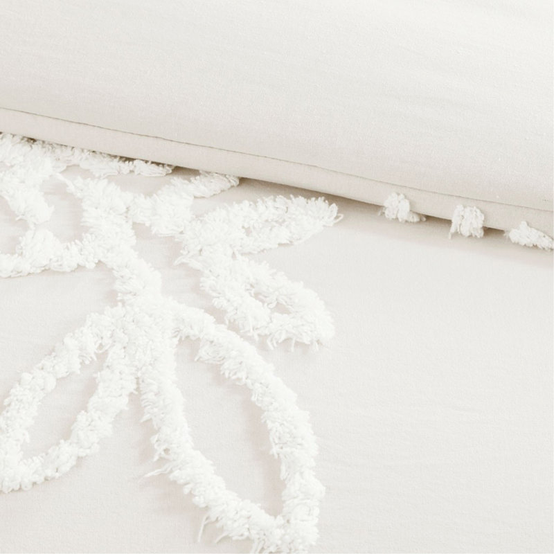 Ensemble de housse de couette 3 pièces, Housse de couette pour grand lit + 2 taies décora, Blanc cassé
