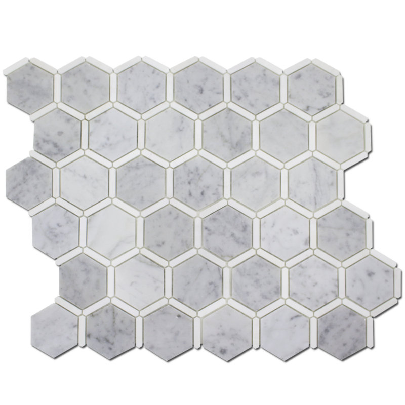 3" HONEYCOMB MOSAIC w FRAME, Carrara/Dolomite