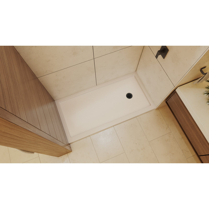 DreamLine SlimLine 36 inch D x 60 inch W x 2 3/4 inch H Single Threshold Biscuit Alcove Shower Base with 2 inch Matte Black Right Round Drain