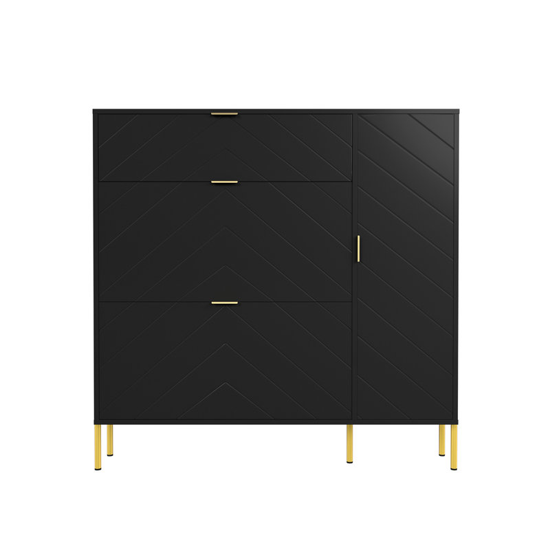 MDF Shoe Storage Cabinet with Flip-up Drawers and Shelves, Black