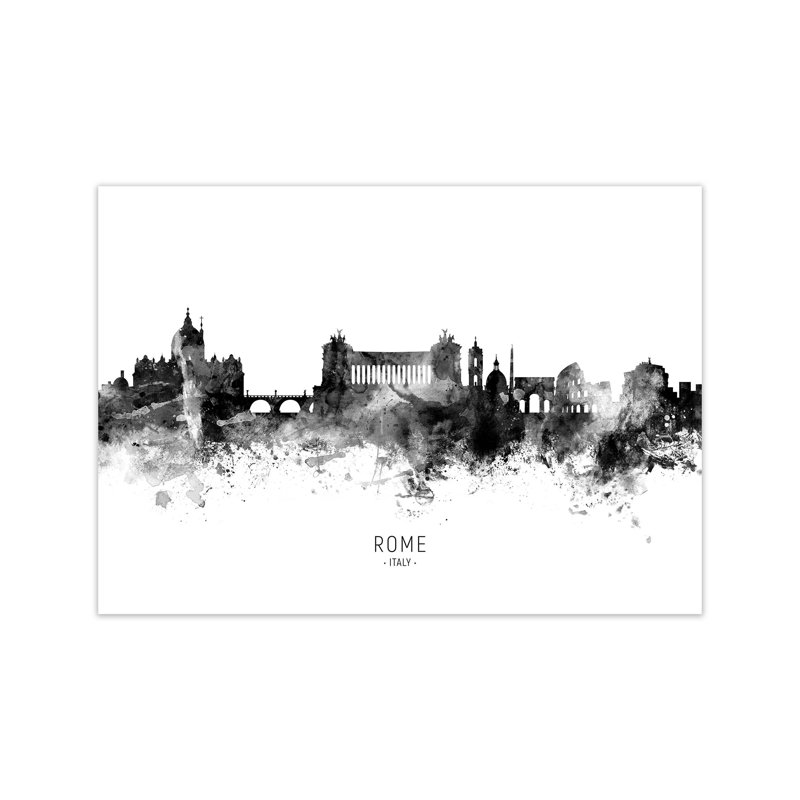 Rome Italy Skyline Black White City Name by Michael Tompsett - Print, 60cm H x 84cm W x 1cm D, Unframed