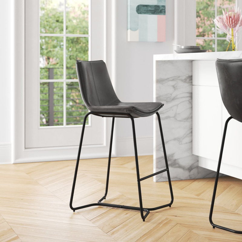 Carnot Upholstered Counter Stool with Metal Frame, Charcoal
