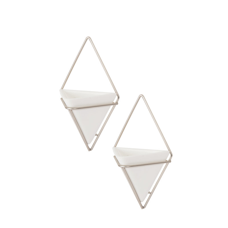 Small Black and Brass Geometric Hanging Planter Set