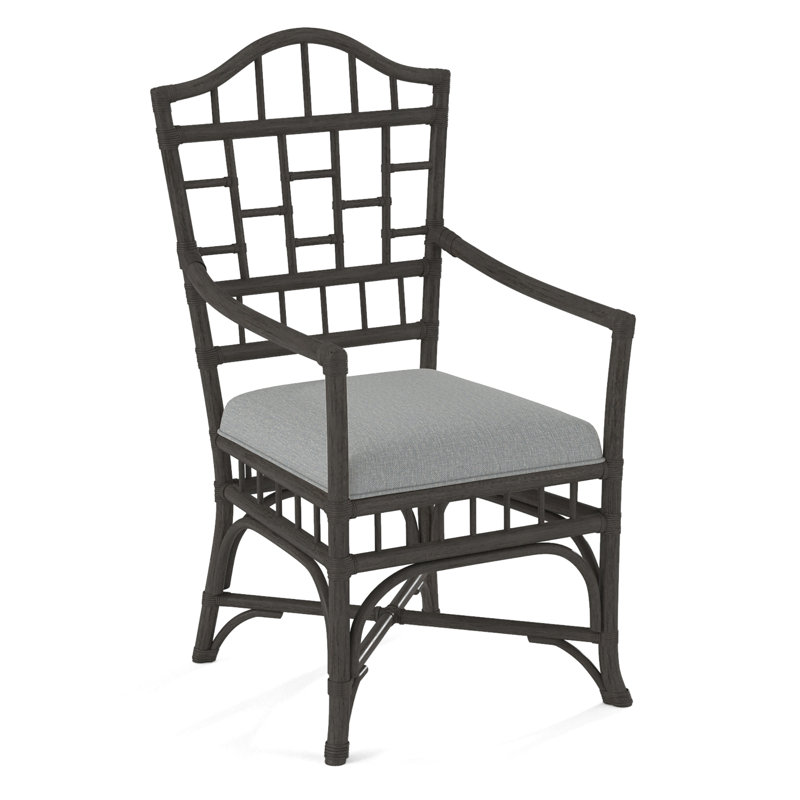 Chippendale Upholstered Arm Chair, Coffee, Light Blue Performance Fabric; 0851-55