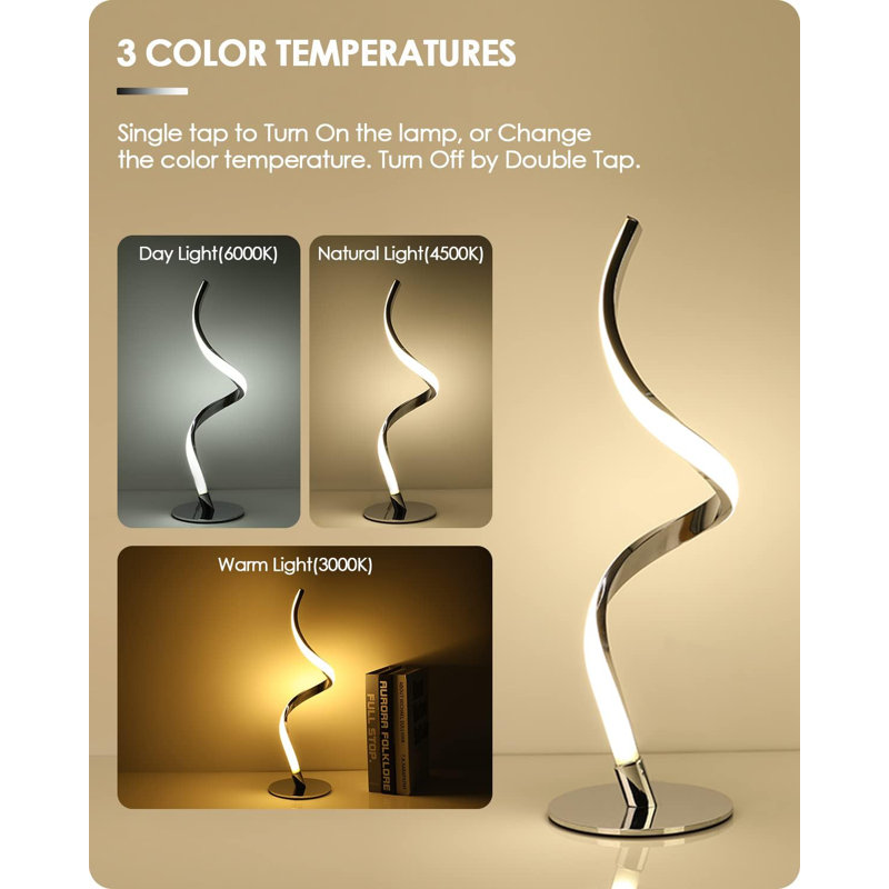 Modern Spiral Bedside Lamp - 3 Colours Touch Control LED Table Lamp,Silver
