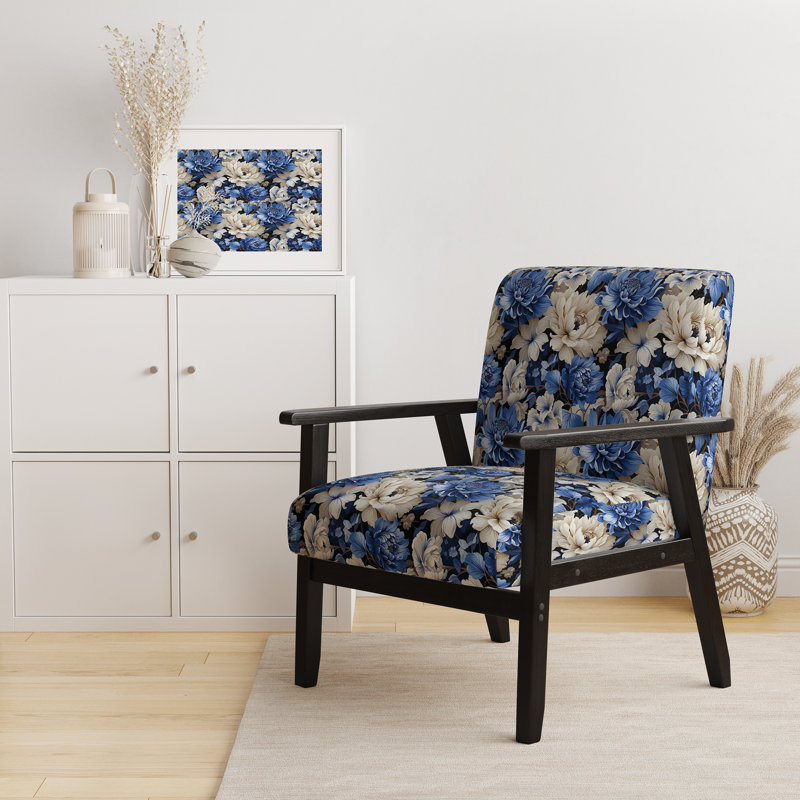 Chaise d'appoint florale Cobalt, Motif floral victorien bleu Renaissance I