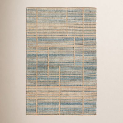 Zoya Brown Blue Hand-Woven Striped Jute Rug