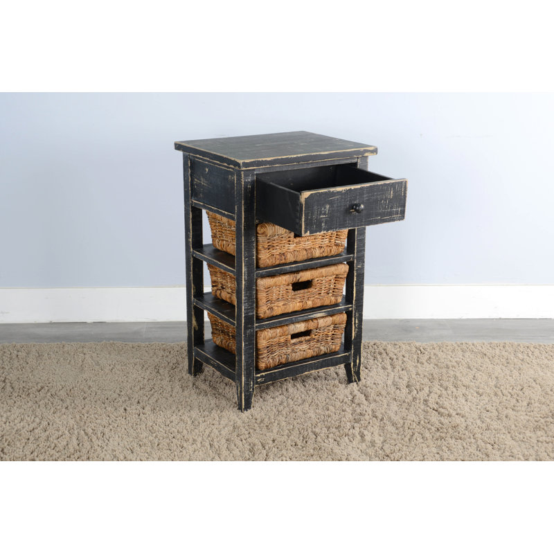 Solid Wood End Table with Storage, Black Sand