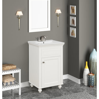 Mini 20" Single Vanity with Porcelain Top & Sink, Solid Wood, Pre Assembled
