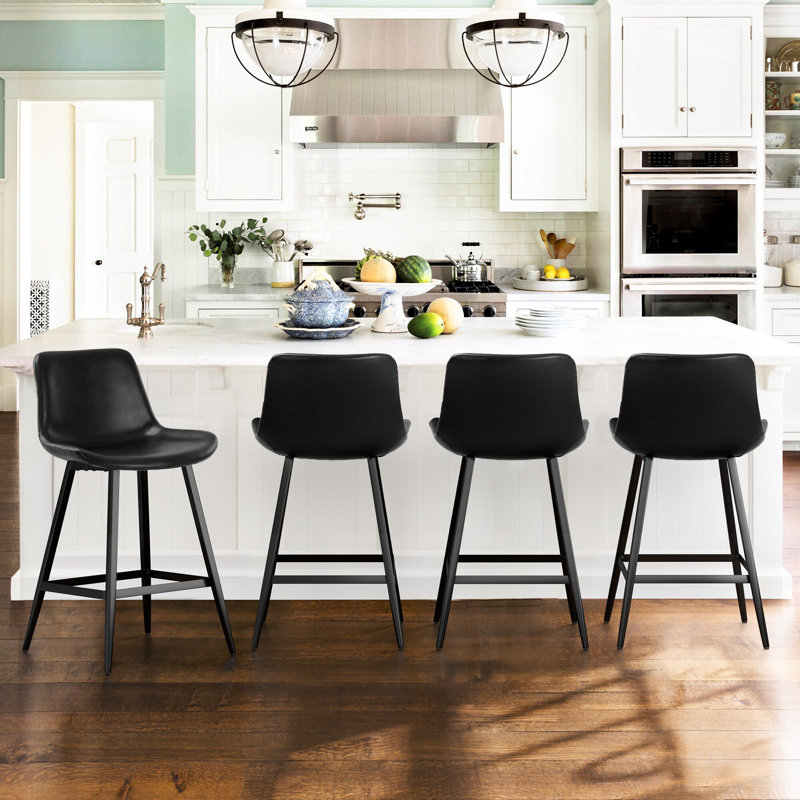 Rasnick Faux Leather Counter & Bar Stool with Iron Frame, Counter Stool (24" Seat Height), Black