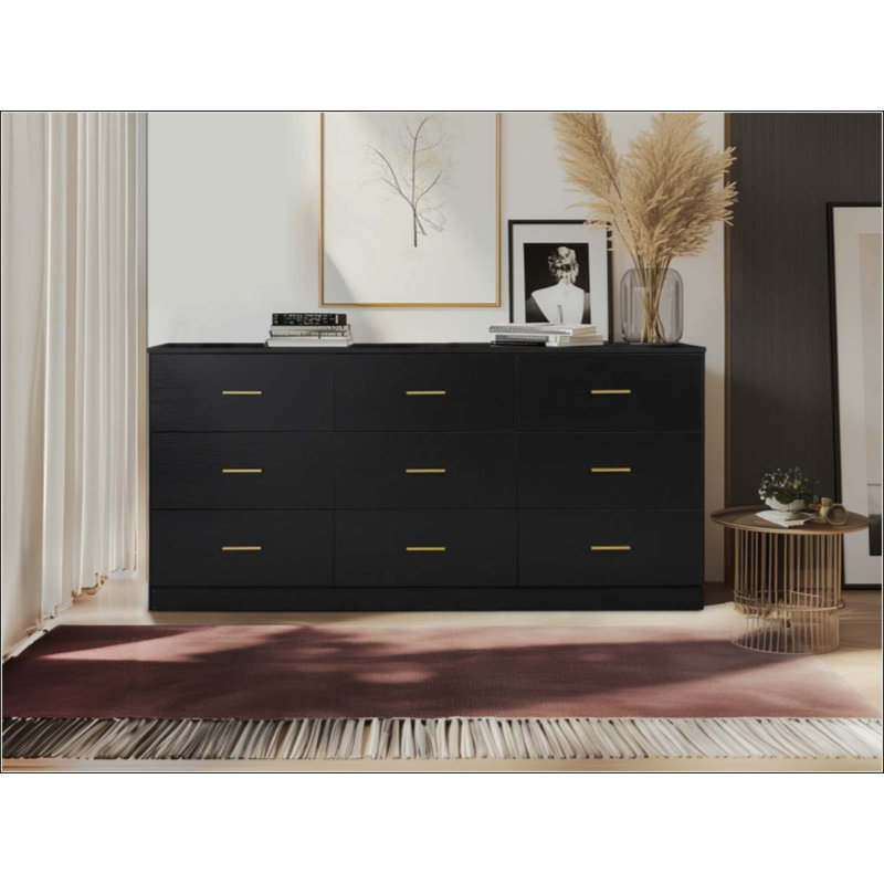 Commode moderne à 9 tiroirs pour la chambre à coucher - Vaste commode de rangement, robuste et sécuritaire, Noir