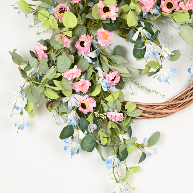Couronne de porte 24 po Eucalyptus, Vert/rose