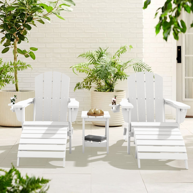 Dalson 5-Piece Plastic Adirondack Chair Set with Side Table and Ottomans, White